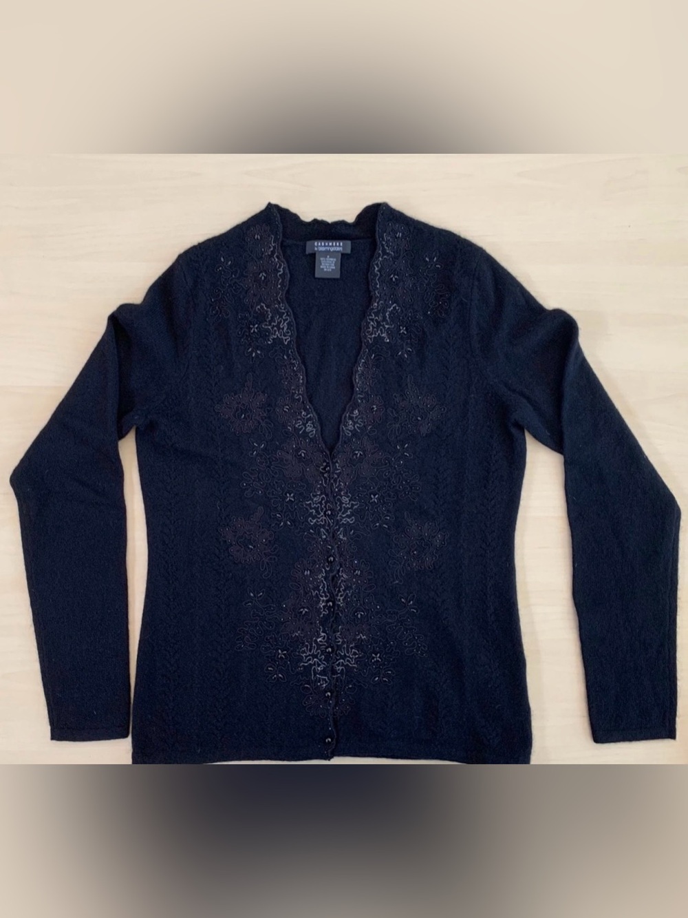 Bloomingdales Cashmere Cardigan Sweater Button Up Black M Embellished